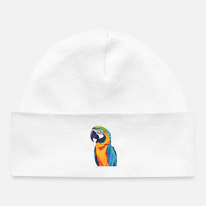 Motif d’art d’oiseau coloré en aras arc-en-ciel - Bonnet bébé bio - blanc