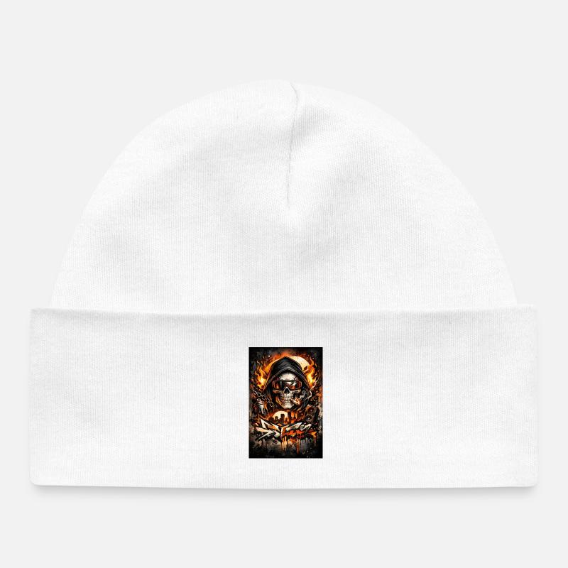 Crâne urbain avec une silhouette en flammes - Bonnet bébé bio - blanc