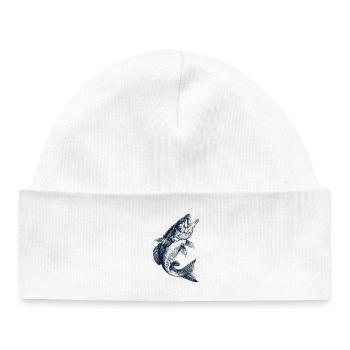Perchoir sauteur | Motif de pêcheur vintage - Bonnet bébé bio - blanc - Devant