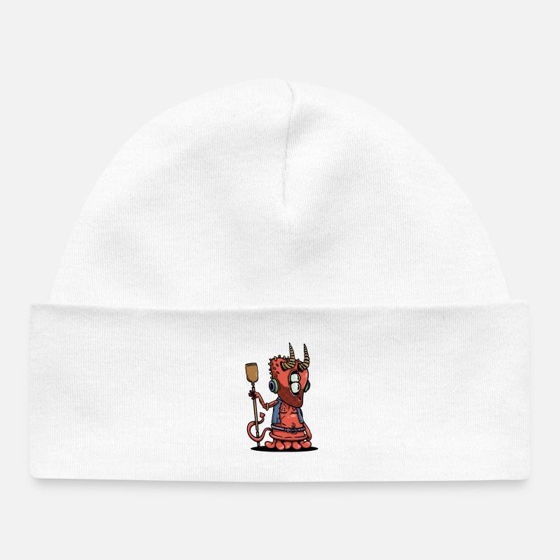 Petit diable rétro avec des cuivres et des écouteurs - Bonnet bébé bio - blanc