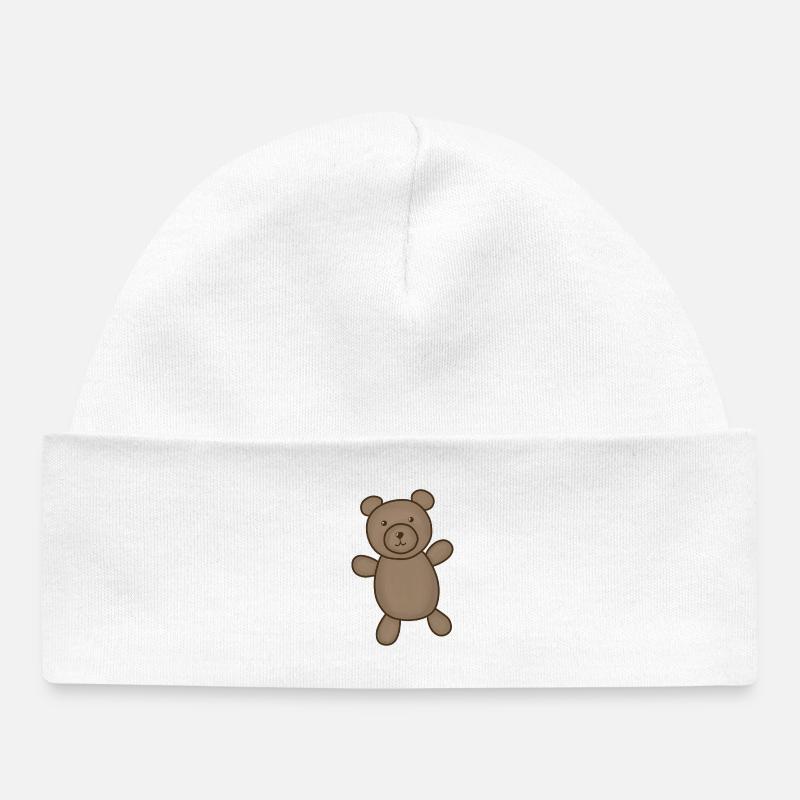 Cuddly Bear Brown Illustration - Bonnet bébé bio - blanc