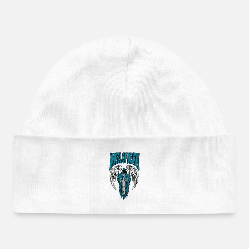 Emblème de l’Ange de la Mort avec des ailes bleues - Bonnet bébé bio - blanc