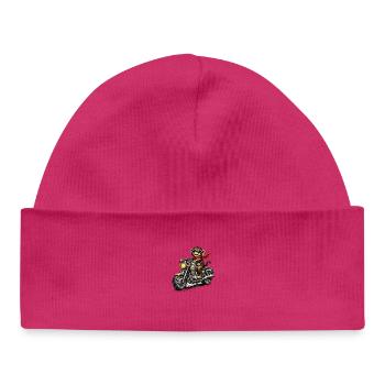 Motorradaffe im Racer-Style - Baby Organic Mütze - hot Pink - Vorne