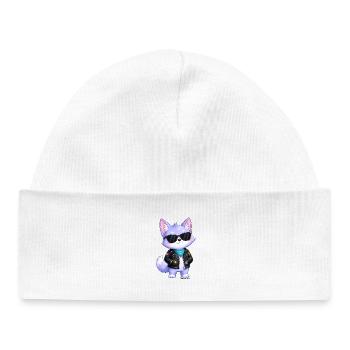 Autocollant du petit loup violet - Bonnet bébé bio - blanc - Devant