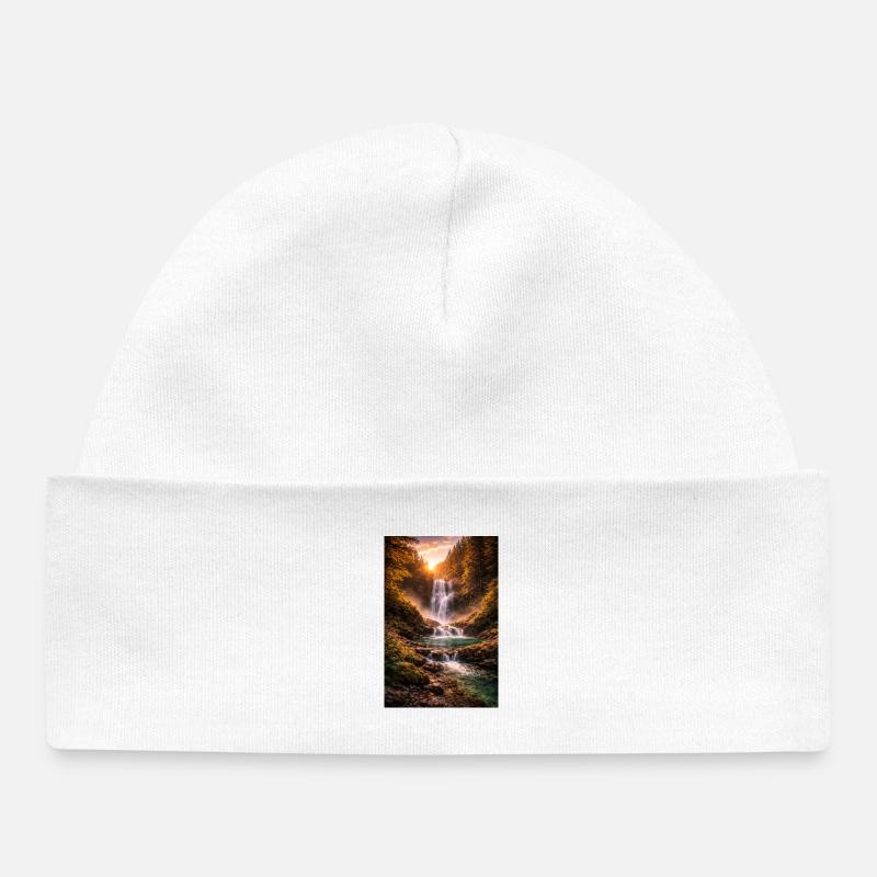 Waterfall in the evening sun - Baby Organic Beanie - white