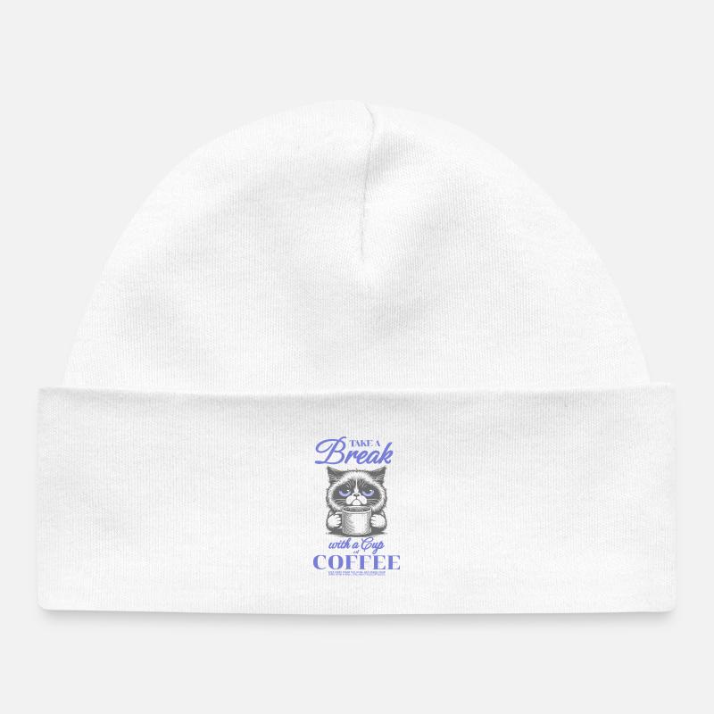 T-shirt Drôle de Chat Café – Style Urbain – - Bonnet bébé bio - blanc