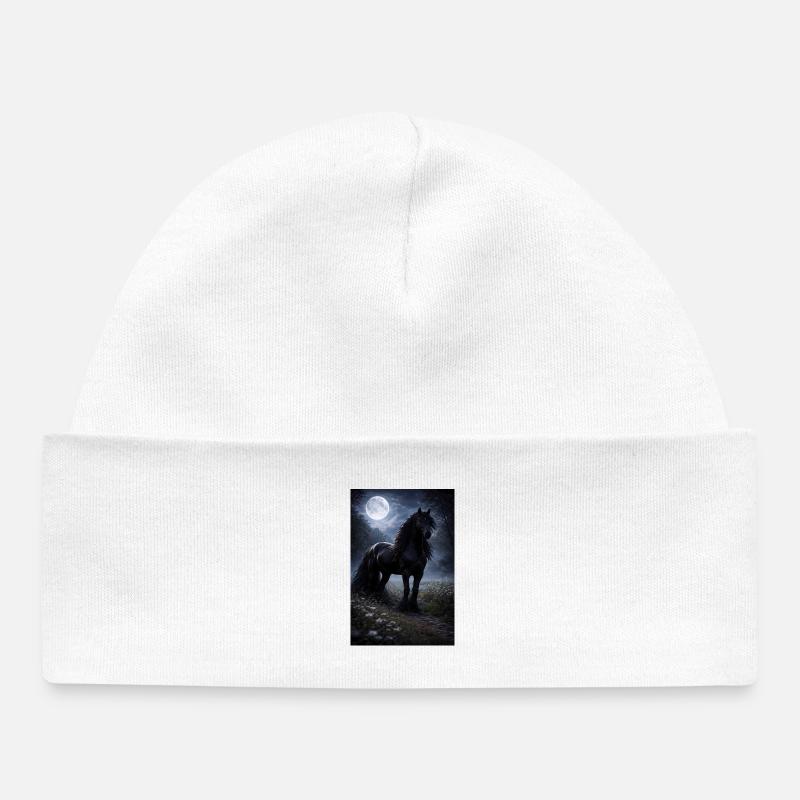 Cheval de Nuit au clair de lune dans la forêt de nuages - Bonnet bébé bio - blanc
