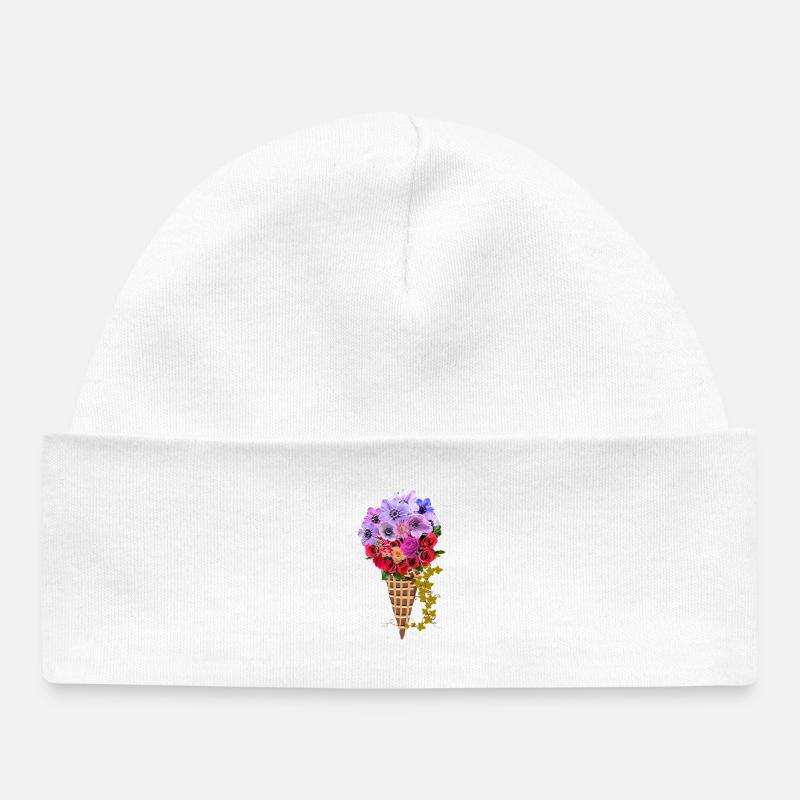 Bouquet de cornet de crème glacée floral - Bonnet bébé bio - blanc