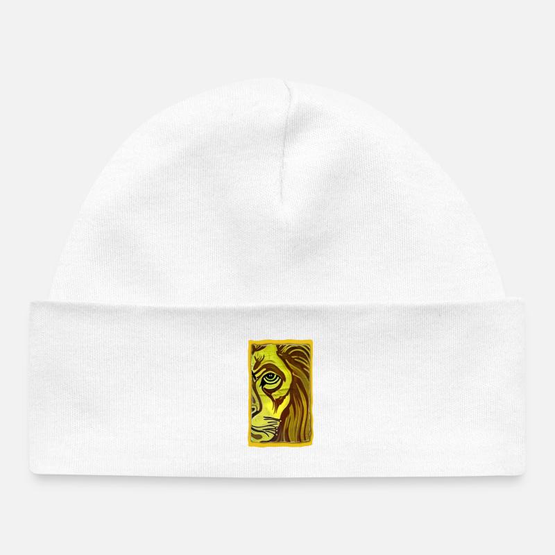 Portrait du lion dans le style jaune-brun - Bonnet bébé bio - blanc