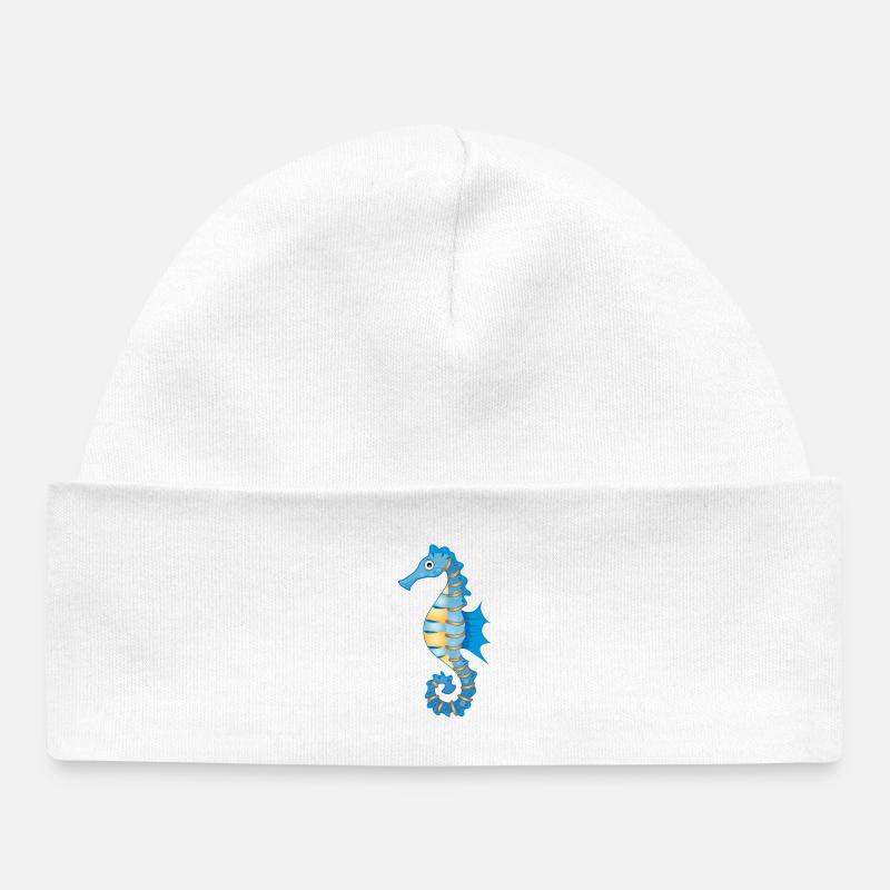 mignon hippocampe bleu dans le style comique - Bonnet bébé bio - blanc