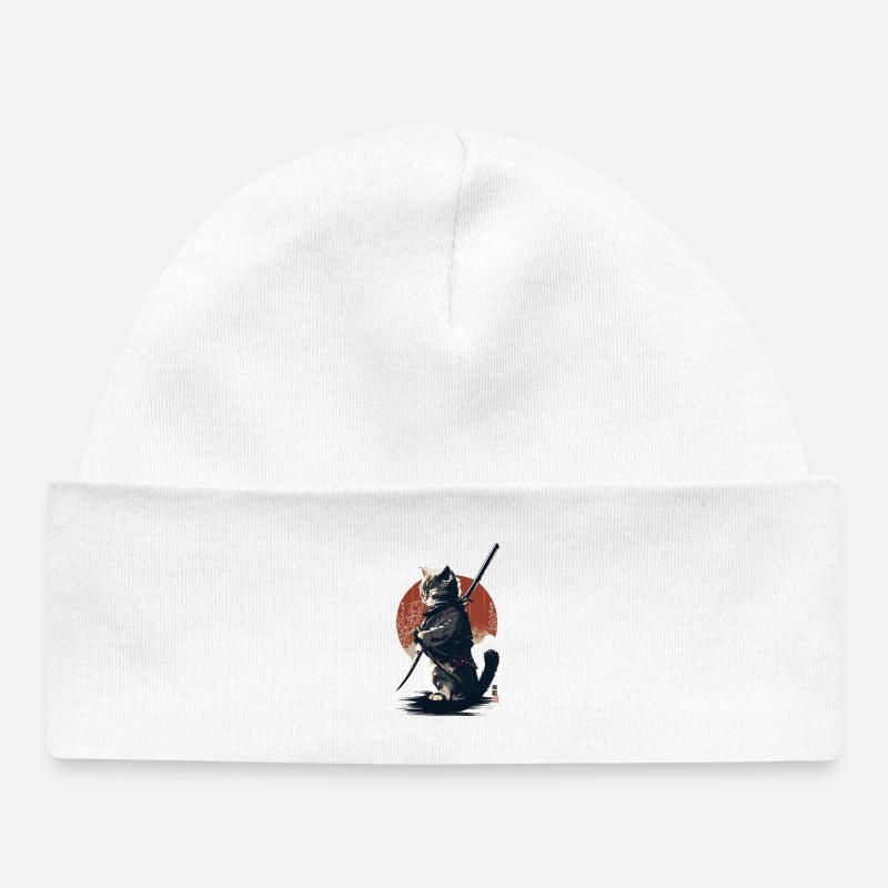Kawaii Neko Samurai : chat samouraï - Bonnet bébé bio - blanc