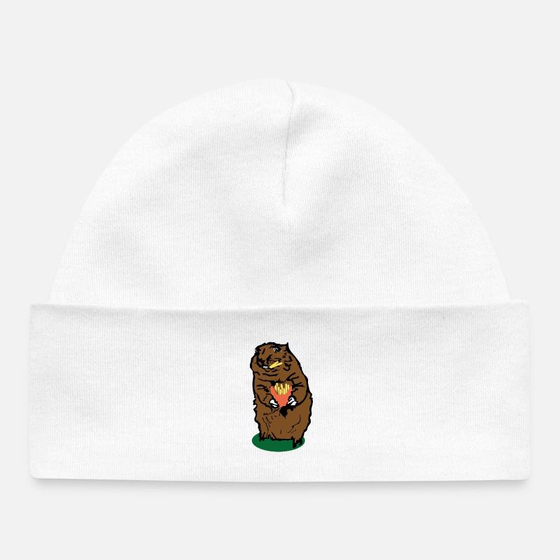 Marmotte avec frites - Bonnet bébé bio - blanc