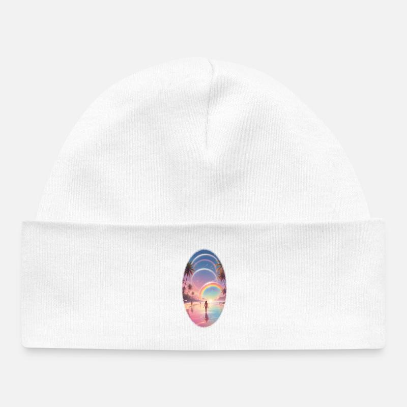 Pastel Beach Rêve arc-en-ciel - Bonnet bébé bio - blanc