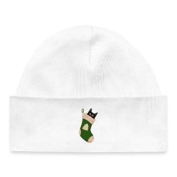 Chat en botte verte - Bonnet bébé bio - blanc - Devant