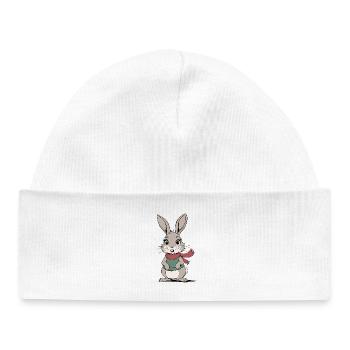 Cartoon Cute Rabbit - Baby Organic Beanie - white - Front