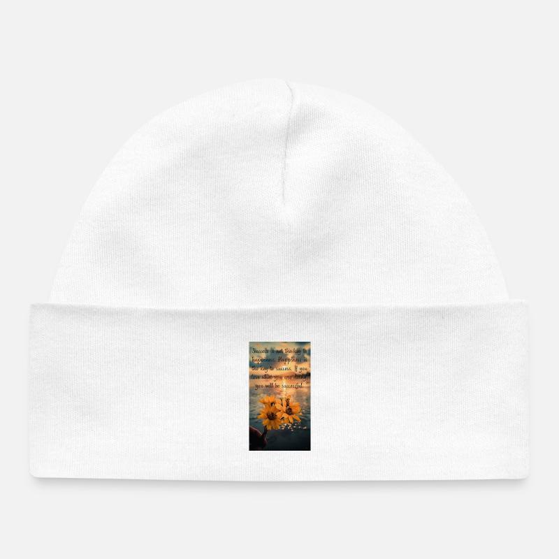 Citation de motivation avec des fleurs au coucher du soleil - Bonnet bébé bio - blanc