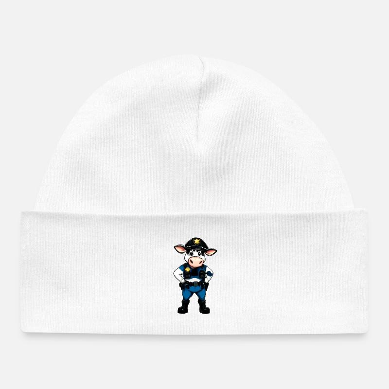 Police des vaches - Bonnet bébé bio - blanc