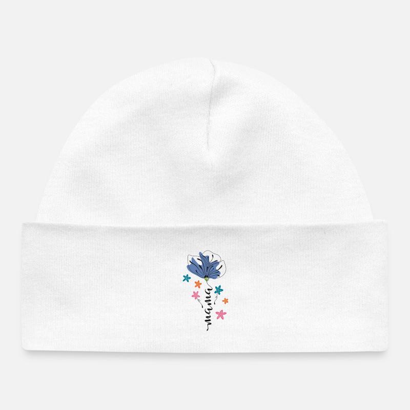 Maman – Conception 🌸💙 de fleurs - Bonnet bébé bio - blanc