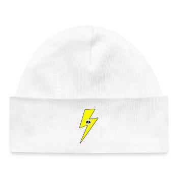 Yellow lightning bolt with white skull - Baby Organic Beanie - white - Front