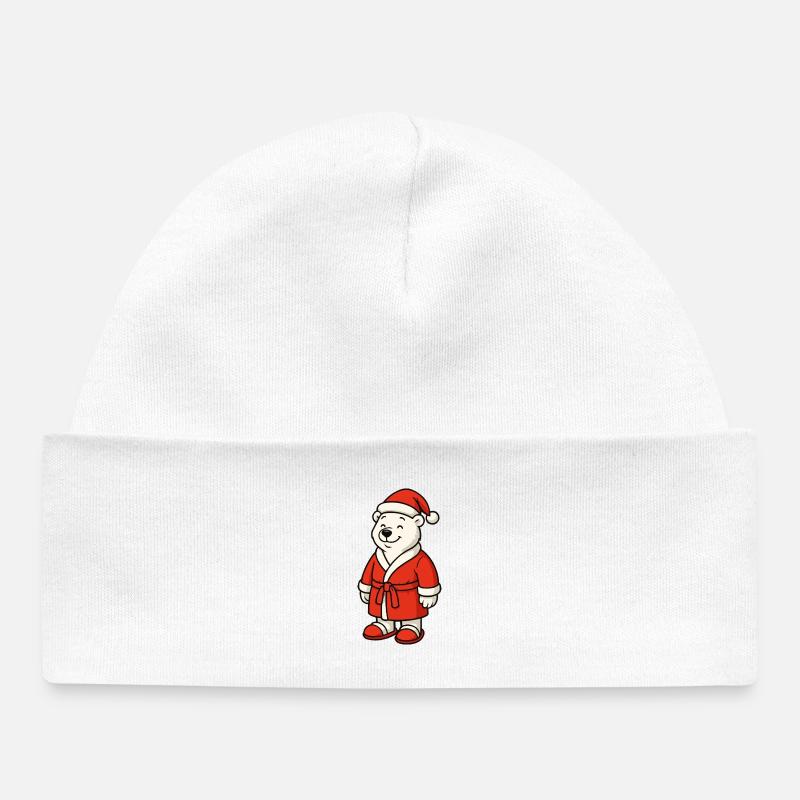 Ours d’hiver en costume de Père Noël - Bonnet bébé bio - blanc