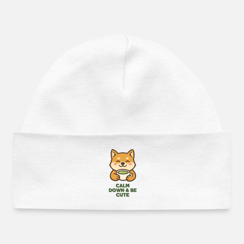 Shiba Tea Time Tranquillité et Mignonnerie avec le matcha - Bonnet bébé bio - blanc