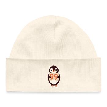 Cute penguin holding sign with the number 99 on it - Baby Organic Beanie - white - Front