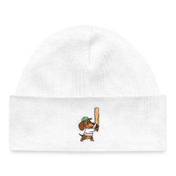 Dachshund Cricket Dog With Bat Cartoon - Baby Organic Beanie - white - Front