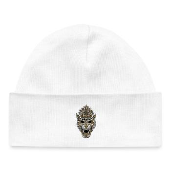 Mayan Inca Jaguar Mask Gold and White Tribal Totem - Baby Organic Beanie - white - Front