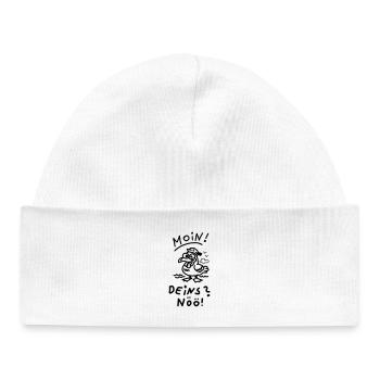 Moin Deins Nöö Möwe Nordisch Meer Witziger Spruch - Baby Organic Mütze - Weiß - Vorne