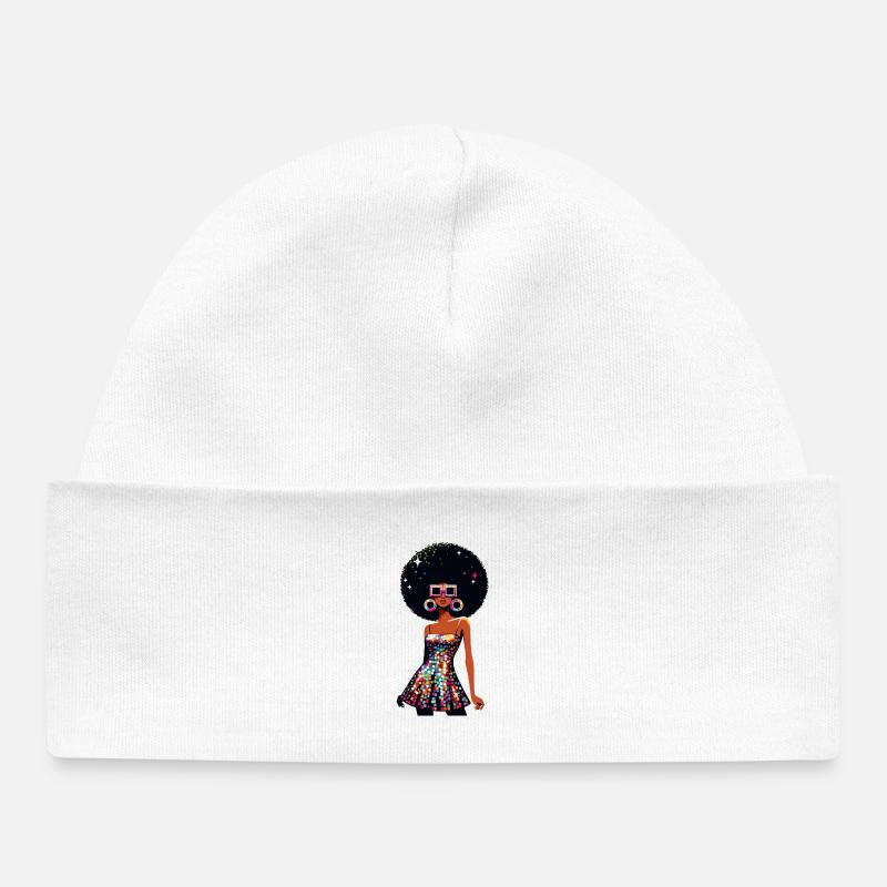 Disco Afro Glam Sequins Design - Bonnet bébé bio - blanc
