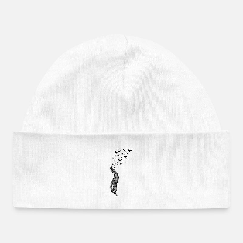 Plume et oiseaux - Bonnet bébé bio - blanc