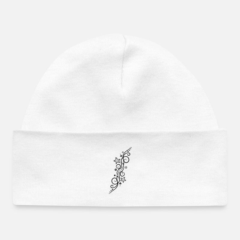 Tatouage avec des fleurs et des étoiles. - Bonnet bébé bio - blanc