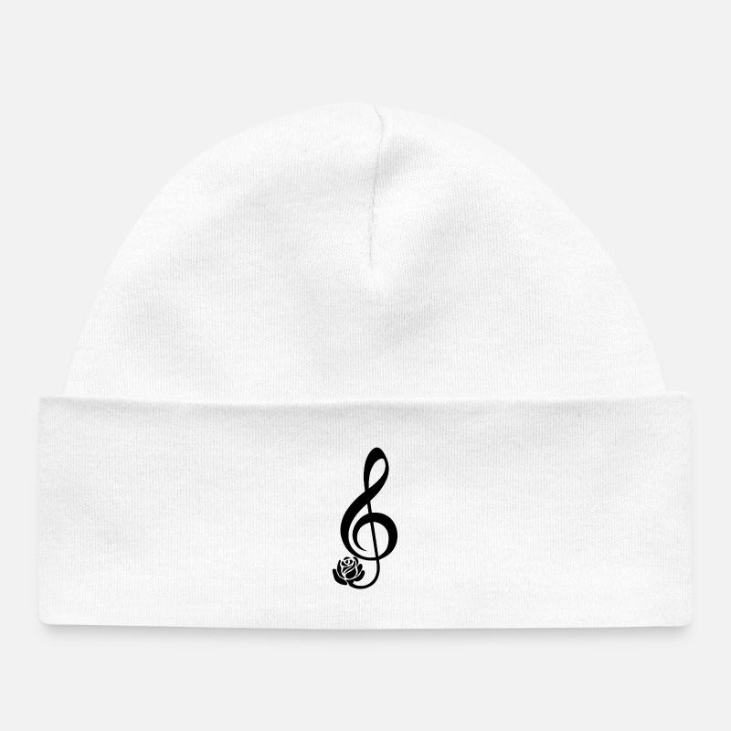 Clé de sol noire en fleur - Bonnet bébé bio - blanc