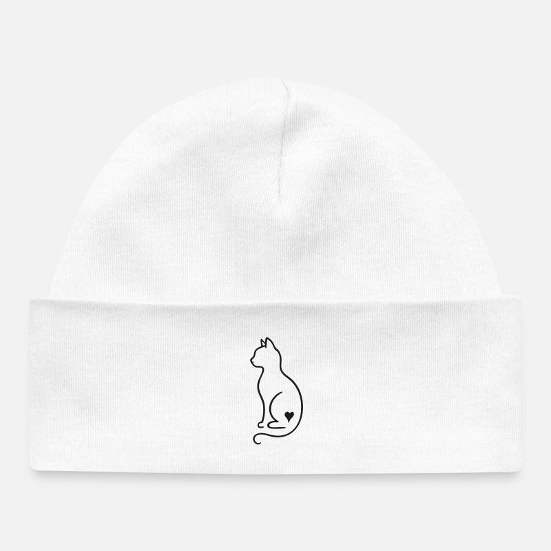Dessin minimaliste au trait de chat – Design noir - Bonnet bébé bio - blanc