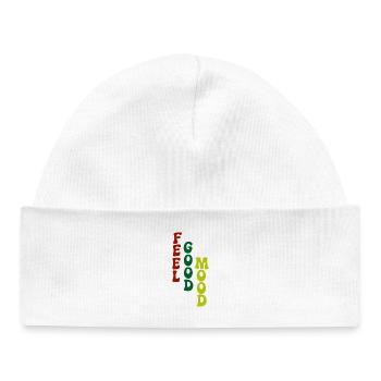 Feel Good Mood Vertical Typography - Baby Organic Beanie - white - Front