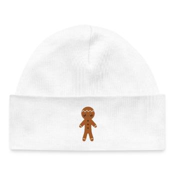 Gingerbread Character with Icing Details - Baby Organic Beanie - white - Front