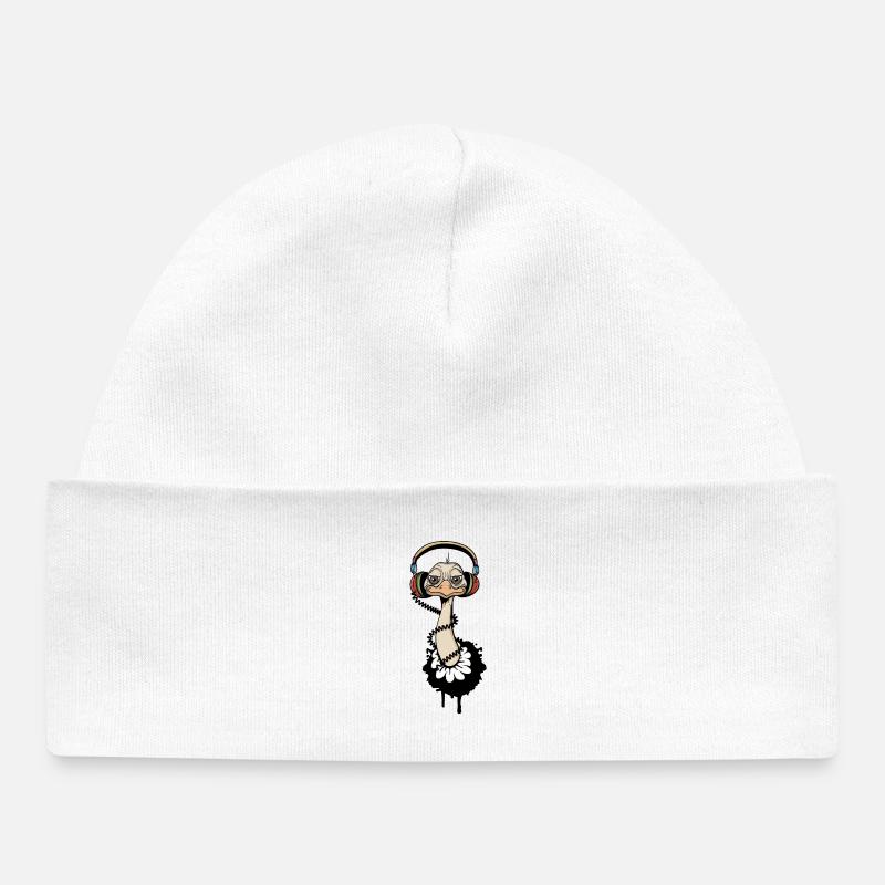 Une autruche avec un casque - Bonnet bébé bio - blanc
