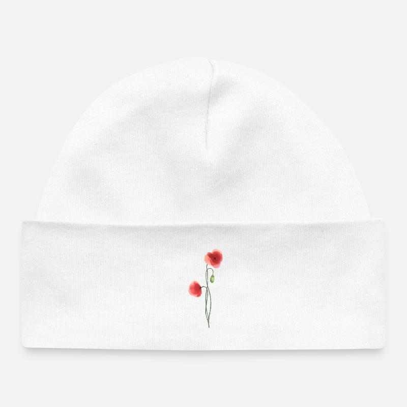Flower: red poppy - Baby Organic Beanie - white