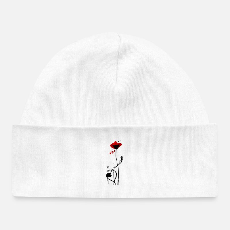 C’est l’amour.. avec design coquelicot - Bonnet bébé bio - blanc