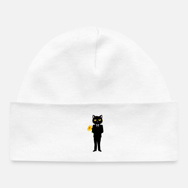 Chat élégant en costume avec une fleur - Bonnet bébé bio - blanc