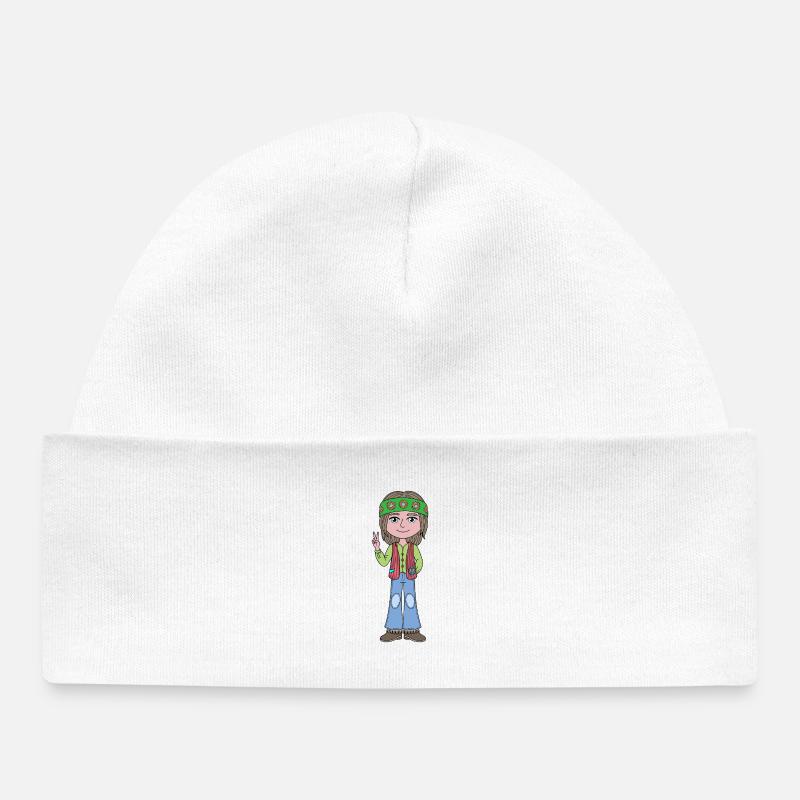 Fille hippie au signe de paix - Bonnet bébé bio - blanc