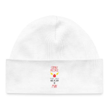 Genies are born in May - Birth Gift - Baby Organic Beanie - white - Front