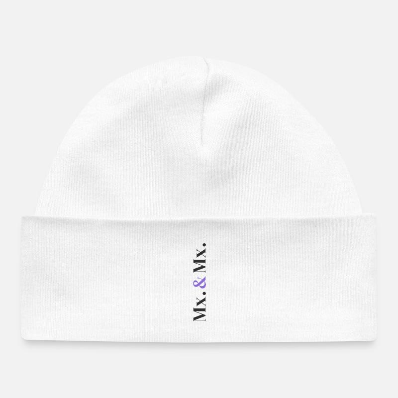 Mx. and Mx. Wedding Design in Vertical Type Stack - Baby Organic Beanie - white