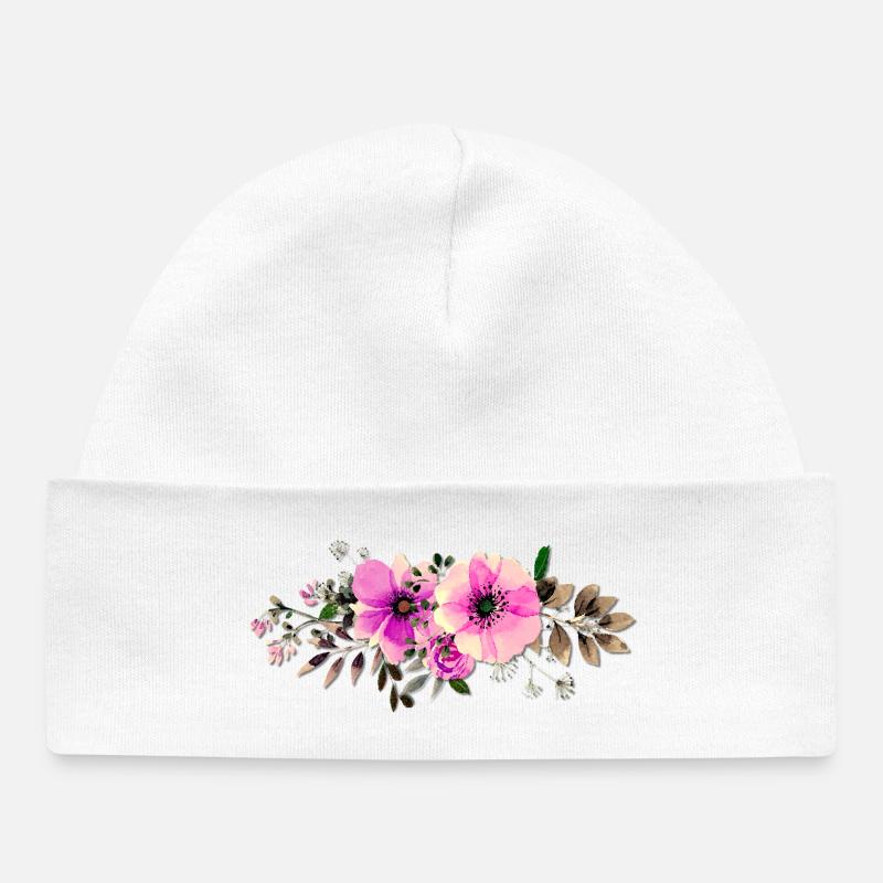 Ligne de roses roses aquarelle - Bonnet bébé bio - blanc