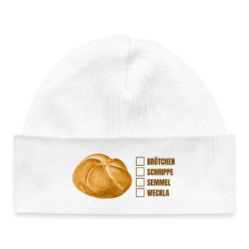 Petit pain ou petit pain ? – Conception amusante en dialecte - Bonnet bébé bio - blanc - Devant