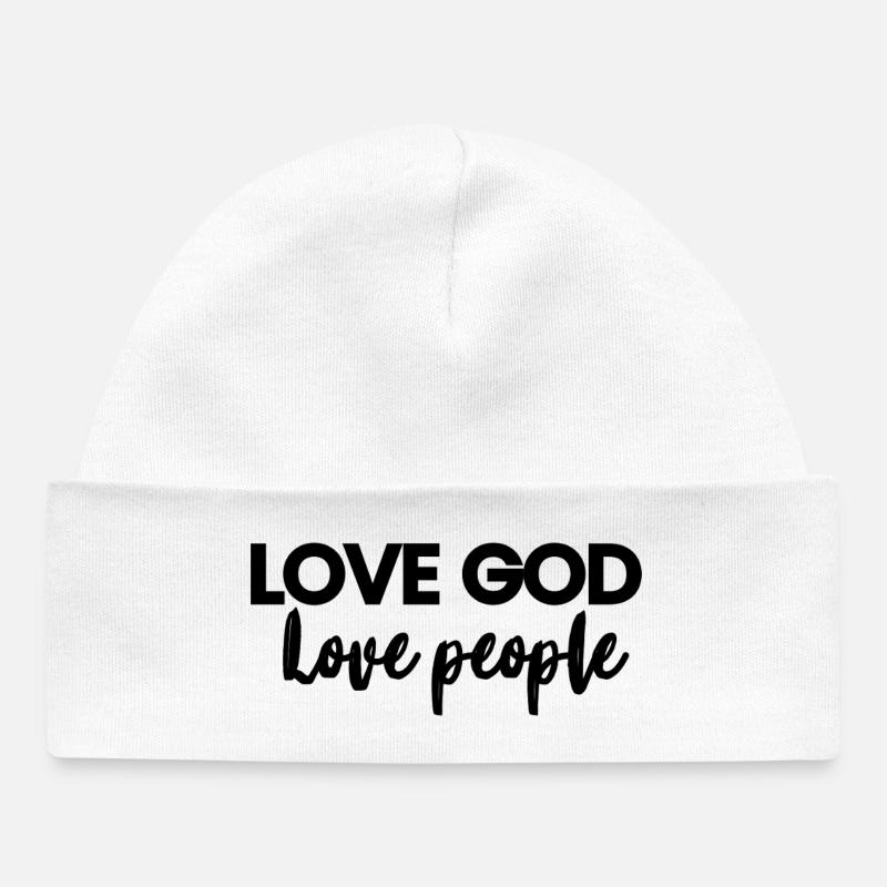 Aimez Dieu, aimez les gens - Bonnet bébé bio - blanc