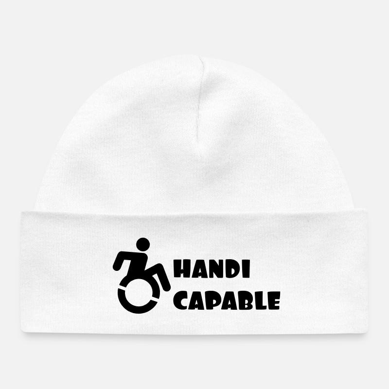 Adapté aux fauteuils roulants, handicapé humour # - Bonnet bébé bio - blanc