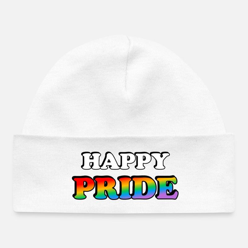 Pride Rainbow Text Design - Baby Organic Beanie - white