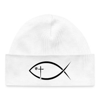 Le poisson d’Ichthy - signe du christianisme primitif - Bonnet bébé bio - blanc - Devant