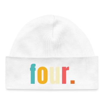 Four Vier Jahre 4. Geburtstag Text Schrift Bunt - Baby Organic Mütze - Weiß - Vorne